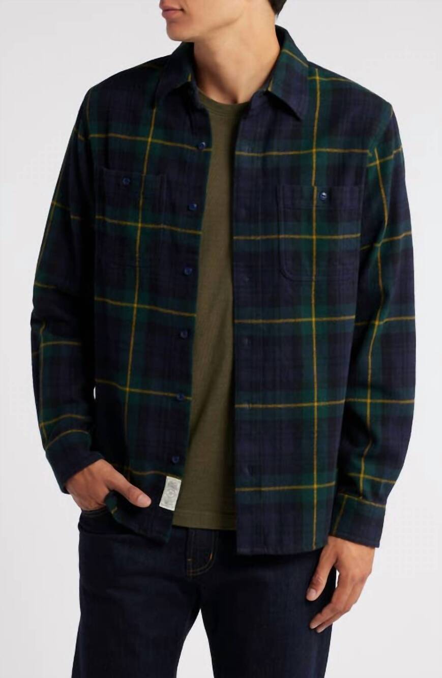 NEW SCHOTT plaid cotton flannel shirt in black watch